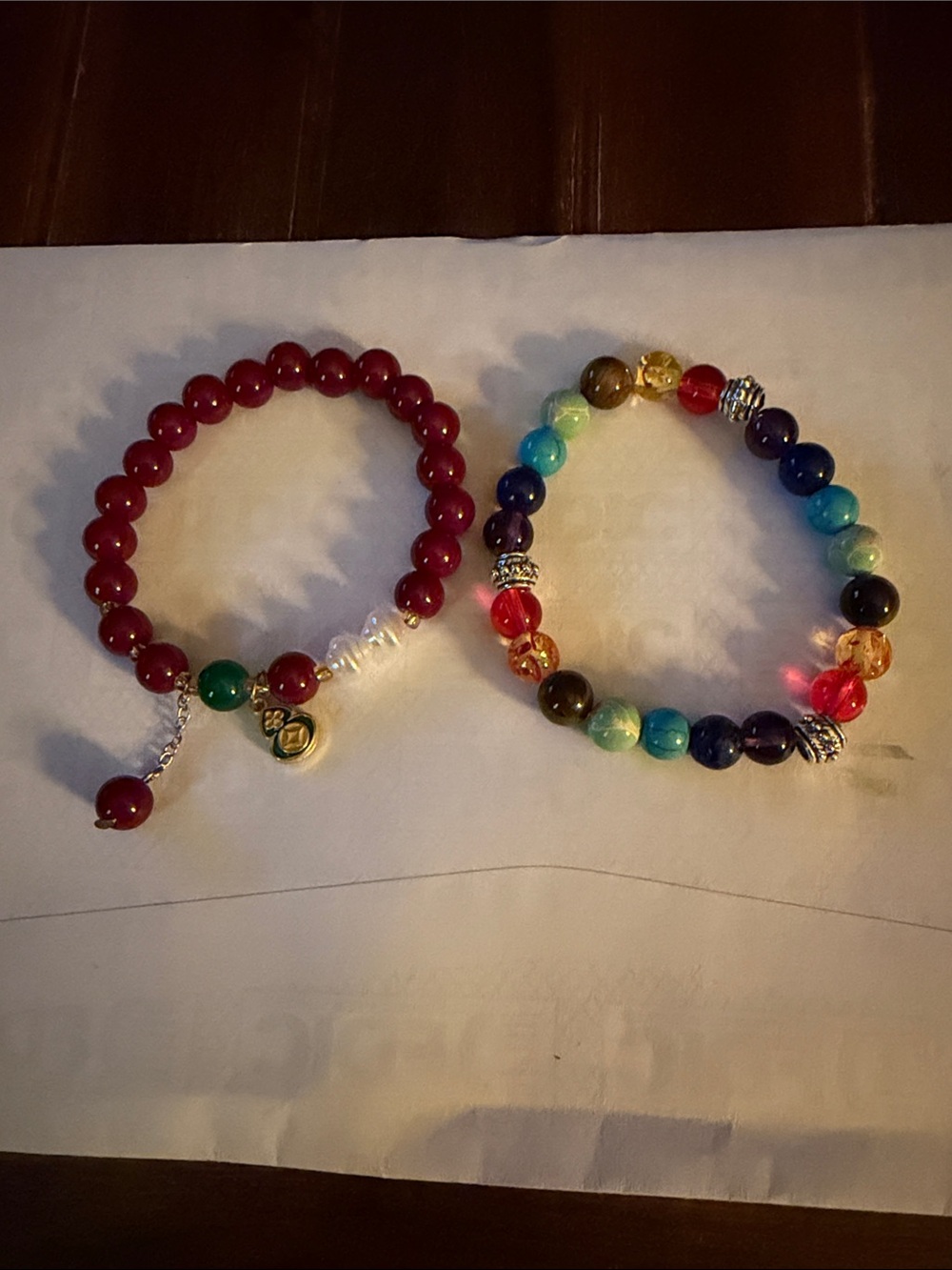 Oriental Multicolor and Red Beaded Stretch Bracelets - Set of 2